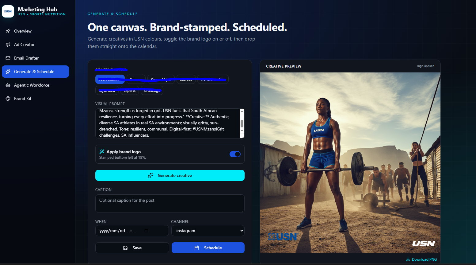 USN · Brand-stamped creatives